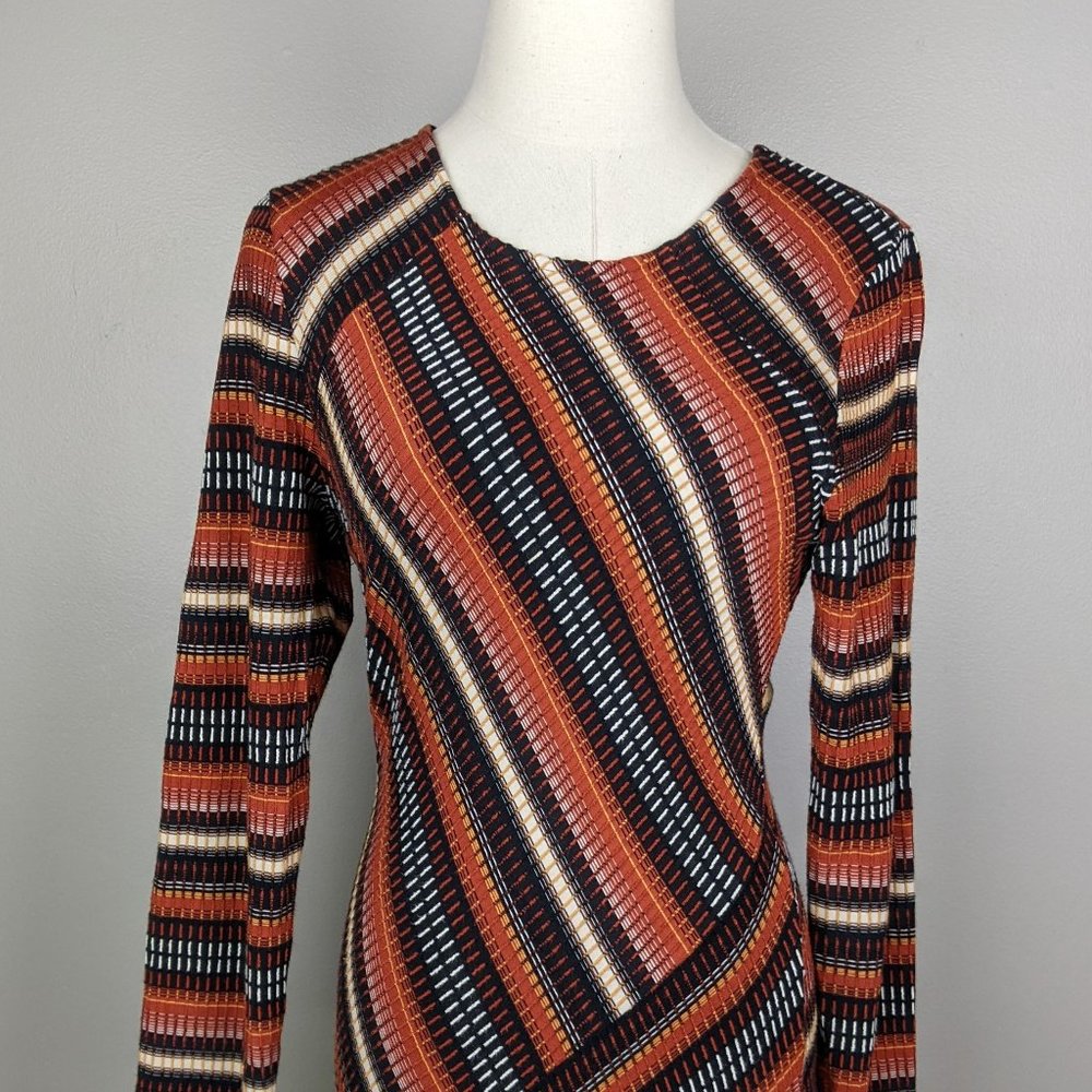 Maeve by Anthropologie brown striped asymmetrical dress, Size L